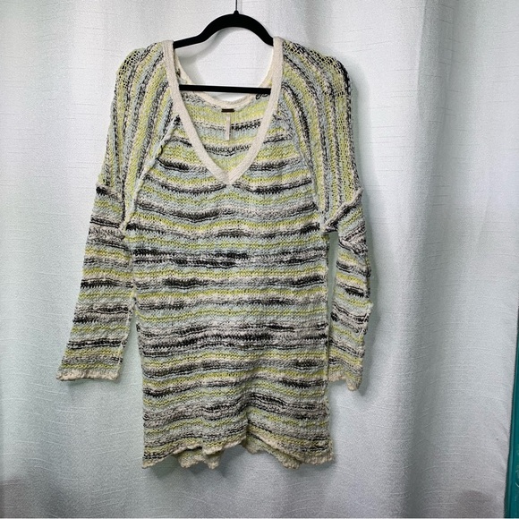 Free People wool chunky knit oversized green sweater size large boho casual - Picture 2 of 6